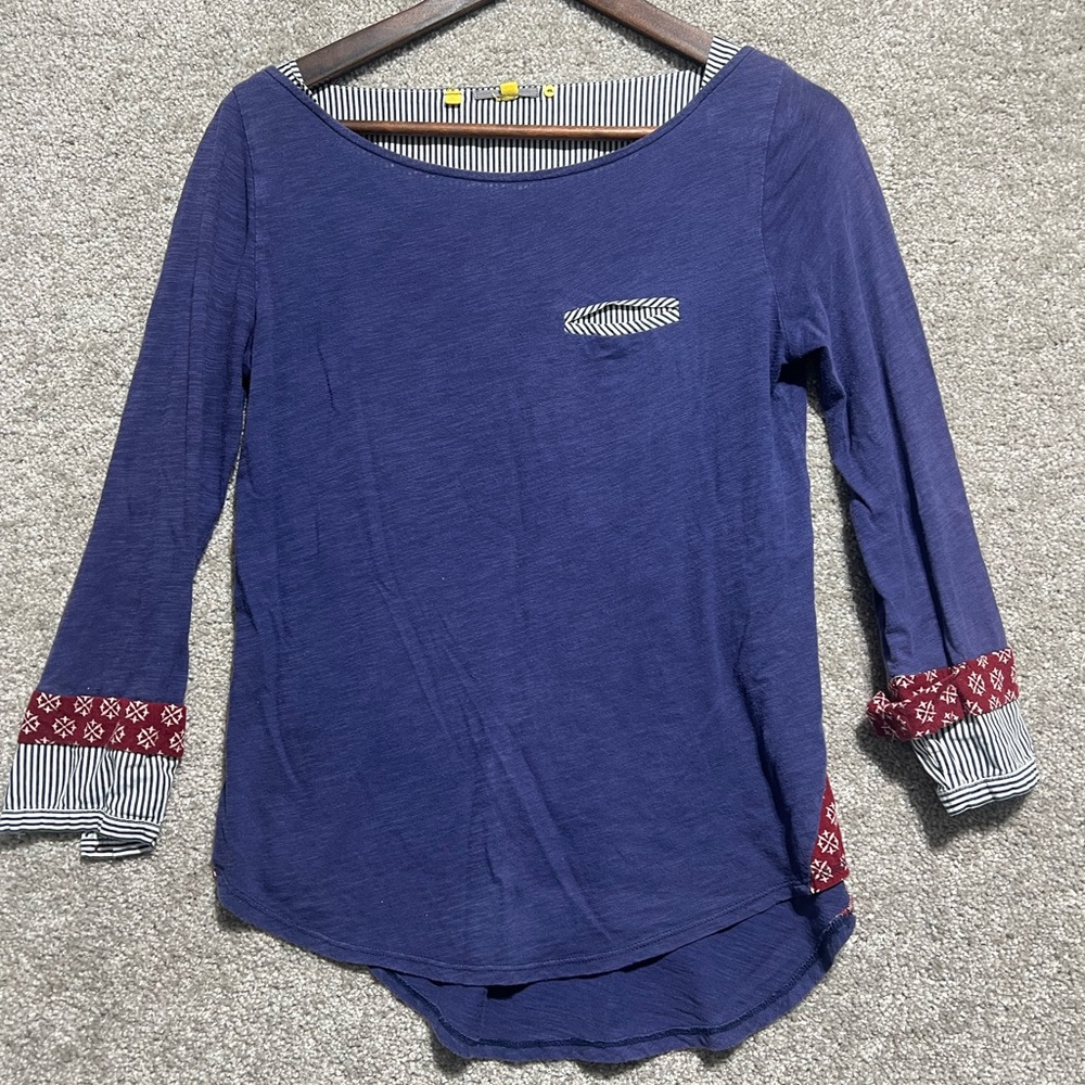 Little Yellow Button Womens Size XS Blue Striped Long Sleeve Shirt Pocket